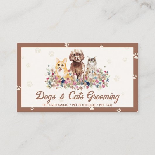 Bruine Waterverf Honden katten Pet Sitter Visitekaartje (Voorkant)
