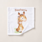 Bruine Waterverf kleine paarden Bad Handdoek (Wasdoekje)
