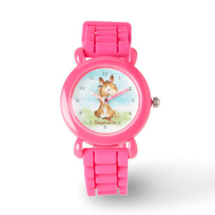 Bruine Waterverf kleine paarden Horloge
