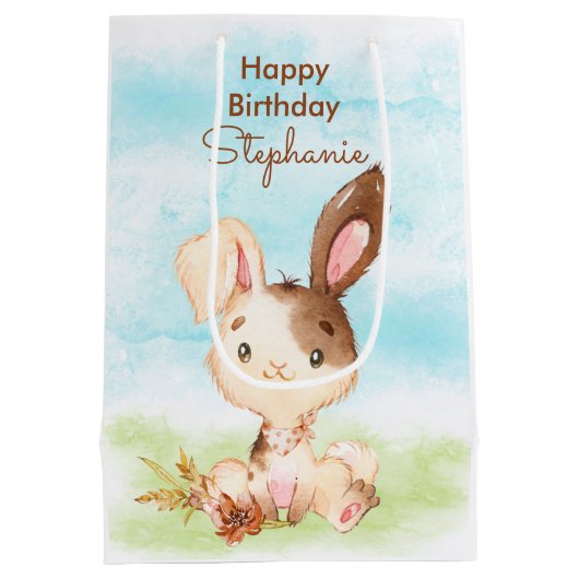 Bruine Waterverf Little Bunny Medium Cadeauzakje (Achterkant)