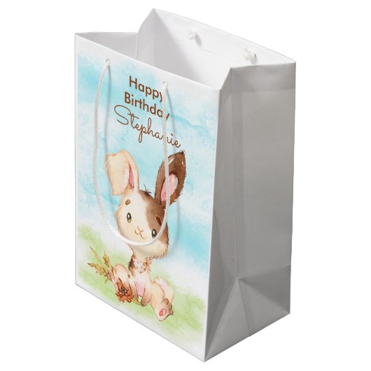 Bruine Waterverf Little Bunny Medium Cadeauzakje (Achterkant Gekanteld)
