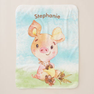 Bruine Waterverf Little Piggy Sherpa Deken