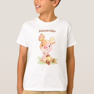 Bruine Waterverf Little Piggy T-shirt