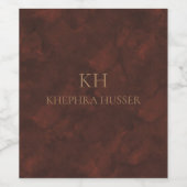 Bruine Waterverf Monogram Wijn Etiket (Enkel label)