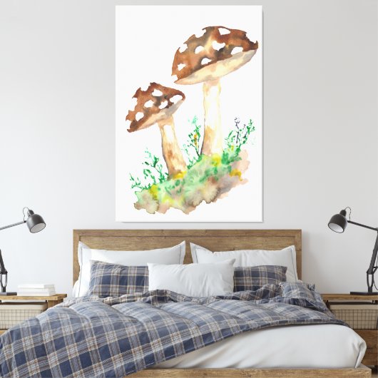 Bruine Waterverf paddenstoelen Canvas Afdruk (Insitu (Slaapkamer))