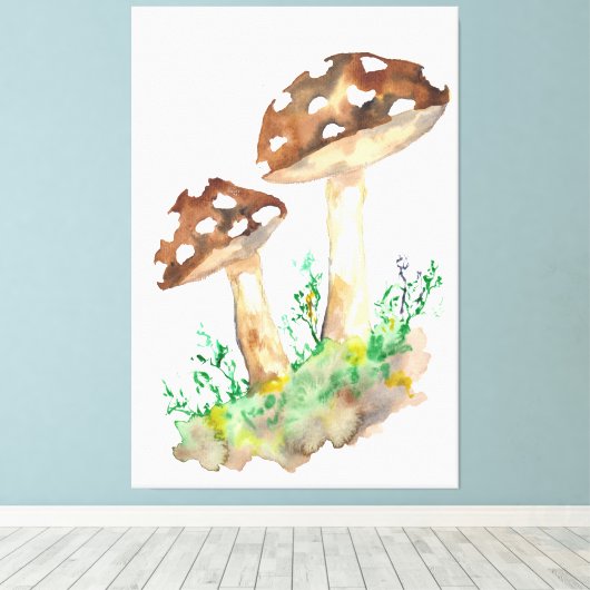 Bruine Waterverf paddenstoelen Canvas Afdruk (Insitu (Houten vloer))