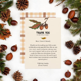 Bruine Waterverf Plaid Herfst Acorn Baby shower Bedankkaart