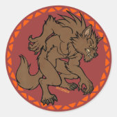 Bruine weerwolf ronde sticker (Voorkant)