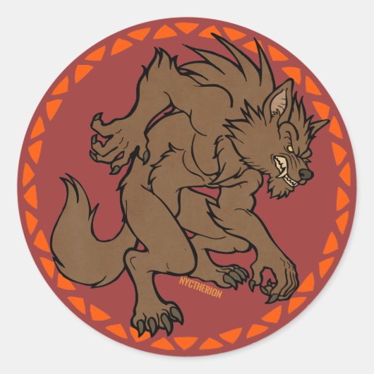 Bruine weerwolf ronde sticker (Voorkant)