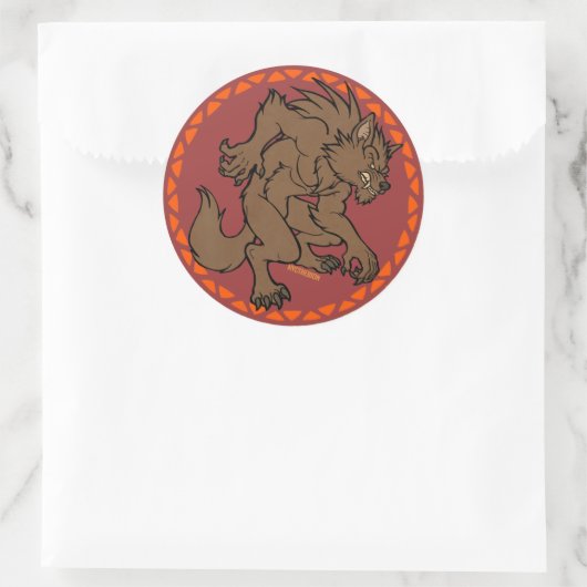 Bruine weerwolf ronde sticker (Tas)