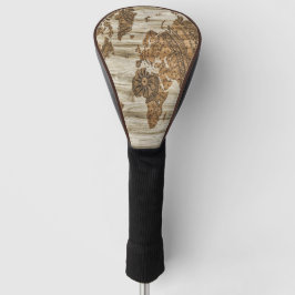 Bruine wereldkaart afdruk golfheadcover