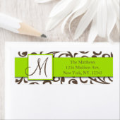 Bruine wervelingen Damask Groene retour adreslabel Etiket (Insitu)