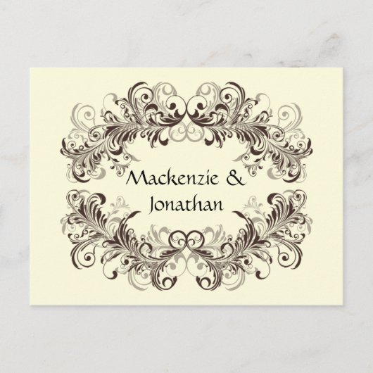  Bruine Wervelingen op Cream Save The Date Aankondigingskaart (Voorkant)