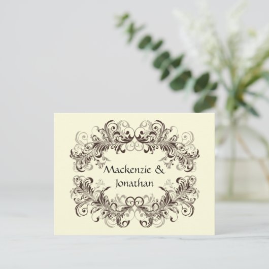  Bruine Wervelingen op Cream Save The Date Aankondigingskaart (Staand voorkant)