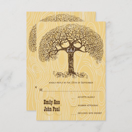 Bruine wervelkolom Ivory Woodgrain RSVP Kaart (Voorkant / Achterkant)