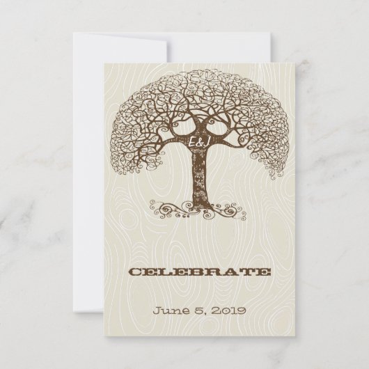 Bruine wervelkolom Ivory Woodgrain RSVP Kaart (Achterkant)