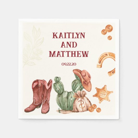 Bruine westerne elegante rustieke bruiloft servet (Voorkant)