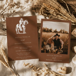 Bruine Westerse Rustieke Paard Land Foto Bruiloft Kaart