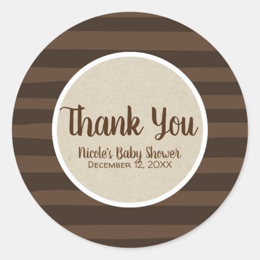 Bruine whisky Stripes Rustic Kraft Party Favor Ronde Sticker (Voorkant)