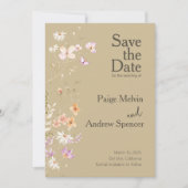 Bruine Wildflowers Wedding Save the Date Kaart (Voorkant)