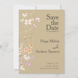 Bruine Wildflowers Wedding Save the Date Kaart