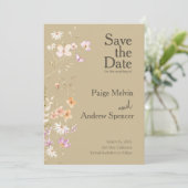 Bruine Wildflowers Wedding Save the Date Kaart (Staand voorkant)