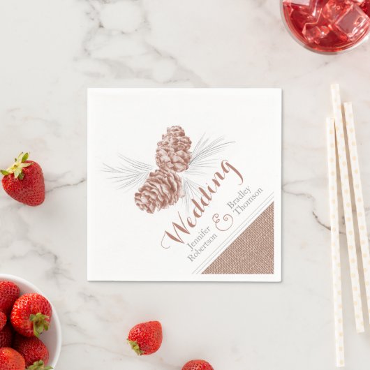 Bruine winter dennen kegelkunst bruiloft papieren servetten (Insitu)