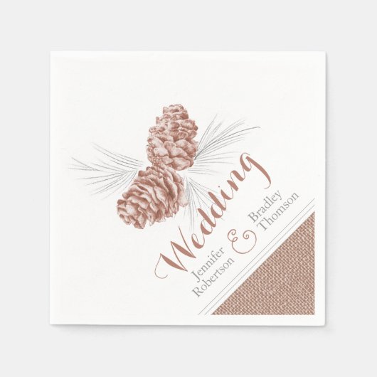 Bruine winter dennen kegelkunst bruiloft papieren servetten (Voorkant)