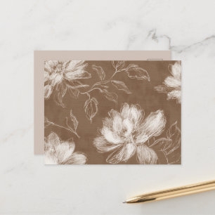 Bruine Witte Abstracte Bloemen Briefkaart