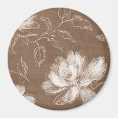 Bruine Witte Abstracte Bloemen Magneet (Voorkant)
