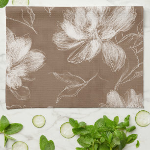 Bruine Witte Abstracte Bloemen Theedoek