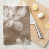 Bruine Witte Abstracte Bloemen Theedoek (Quarter Fold)