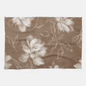 Bruine Witte Abstracte Bloemen Theedoek (Horizontaal)