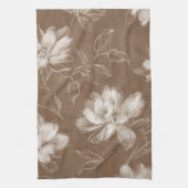 Bruine Witte Abstracte Bloemen Theedoek (Verticaal)