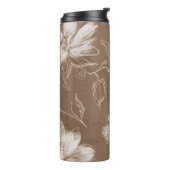 Bruine Witte Abstracte Bloemen Thermosbeker (Gedraaid links)