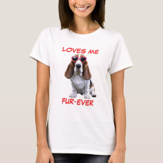Bruine Witte Basset Hound Hartvormige Zonnebril T-shirt