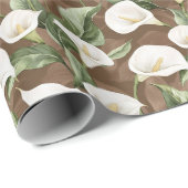 Bruine Witte Calla Lelie Bloemige Bruidsdouche Cadeaupapier (Rol Hoek)