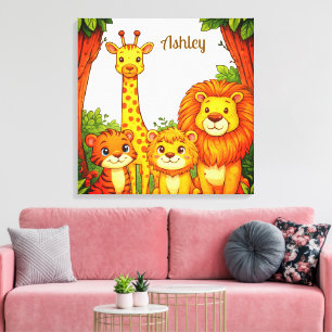 Bruine Witte Dieren Nursery Jungle Safari Canvas Afdruk