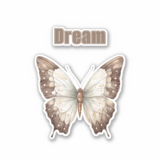 Bruine Witte Droom Vlinder Sticker (Voorkant)