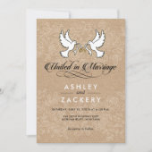 Bruine, witte duiven bruiloft uitnodiging (Voorkant)