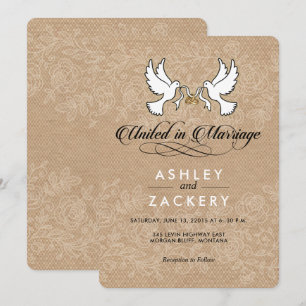 Bruine, witte duiven bruiloft uitnodiging