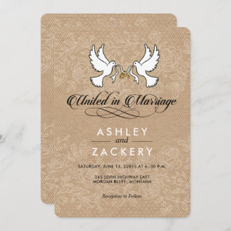 Bruine, witte duiven bruiloft uitnodiging