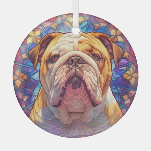 Bruine witte Engelse Bulldog met vlekken Glas Ornament (Voorkant)
