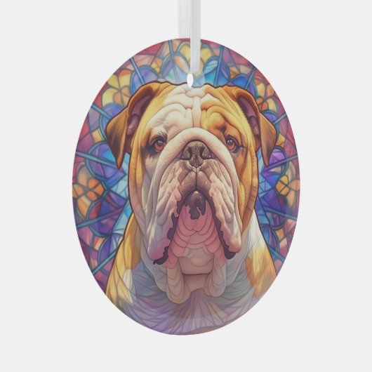 Bruine witte Engelse Bulldog met vlekken Glas Ornament (Voorkant Rechts)