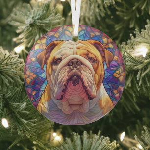 Bruine witte Engelse Bulldog met vlekken Glas Ornament