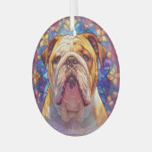 Bruine witte Engelse Bulldog met vlekken Glas Ornament (Voorkant links)