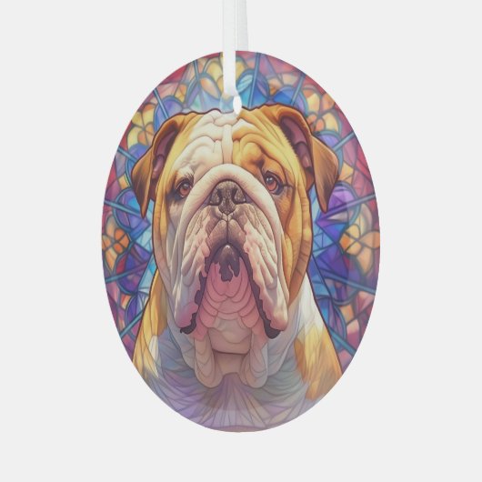 Bruine witte Engelse Bulldog met vlekken Glas Ornament (Voorkant links)