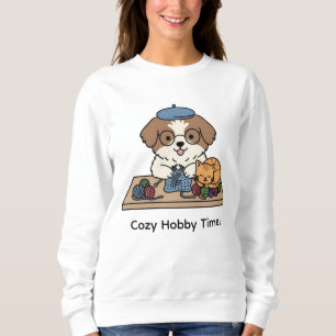 Bruine Witte Hond Bril Breien Kat Vriend Design Trui