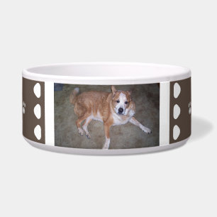 Bruine Witte Hond Foto en Naam Poot Prints Voerbakje