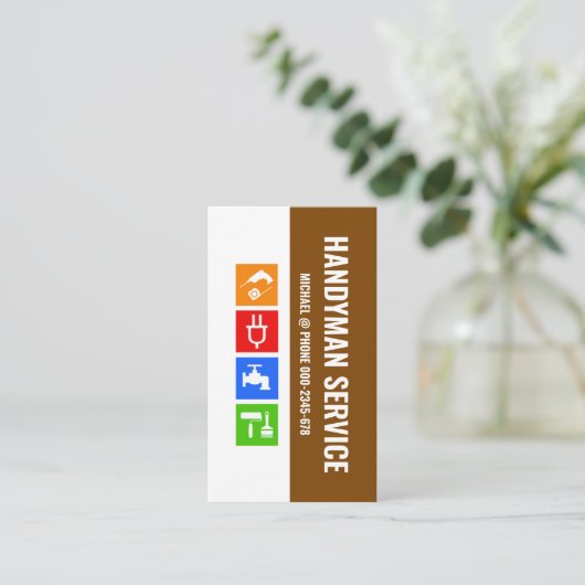 Bruine Witte Lagen Handyman Gereedschap Visitekaartje (Staand voorkant)